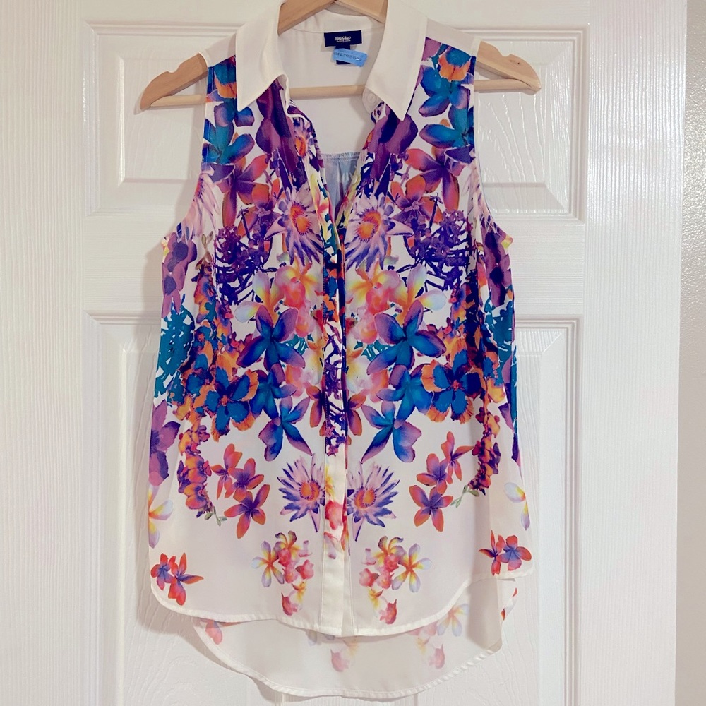 LIKE NEW Mossimo - shear FLORAL collared BLOUSE S